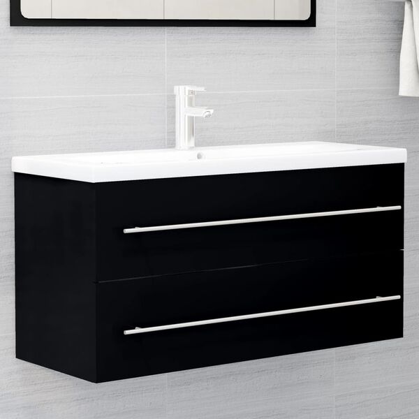 vidaXL Sink Cabinet Black Engineered Wood 39.4 in x 15.2 in x 18.9 in