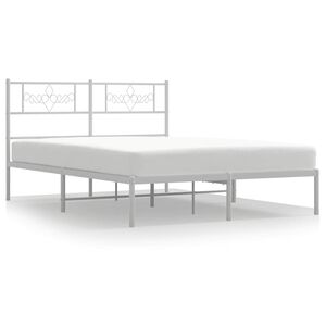 vidaXL Bed Frame White Powder-Coated Steel Full Bed Frame Rectangular