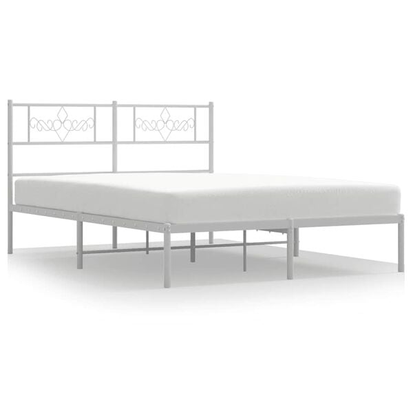 vidaXL Bed Frame White Powder-Coated Steel Full Bed Frame Rectangular