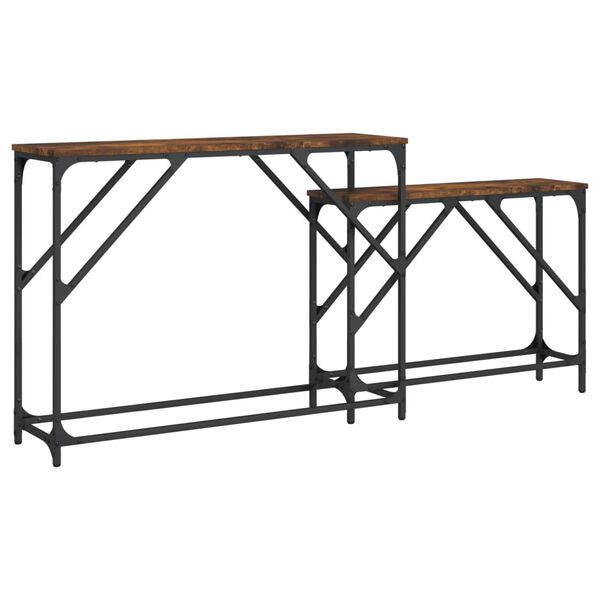 vidaXL Nesting Console Table Smoked oak Engineered wood, Metal Large