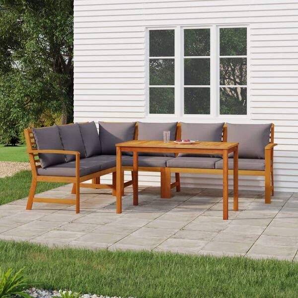 vidaXL Patio Dining Set Natural wood and Dark Gray Solid Acacia Wood, Fabric