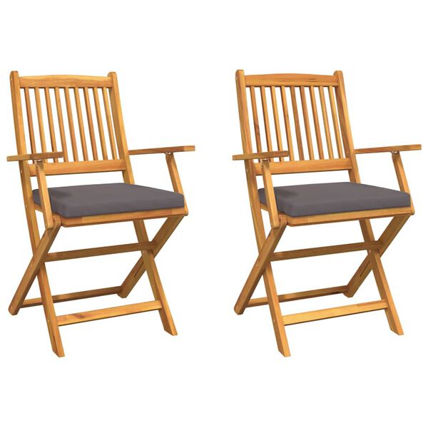 vidaXL Folding Chair 2 pcs Gray 49 x 57.5 x 92cm Solid Acacia wood