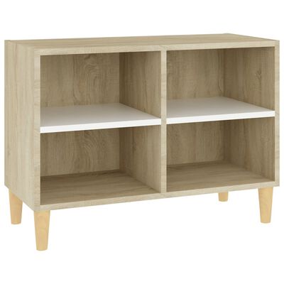 vidaXL TV Stand & Solid Wood Legs White and Sonoma Oak 27.4"x11.8"x19.7"
