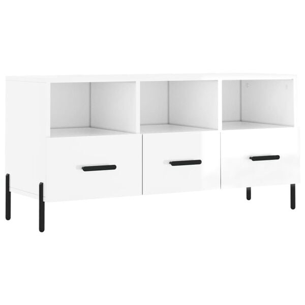 vidaXL TV Cabinet High gloss white Engineered wood, iron Medium
