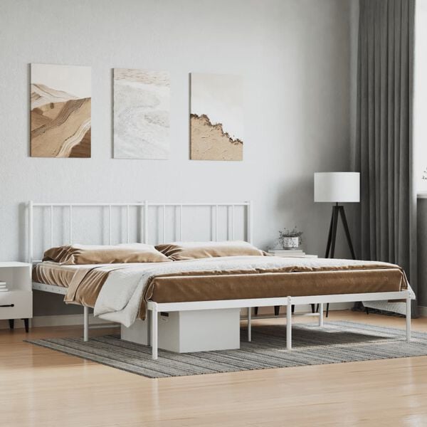 vidaXL Bed Frame White Powder-coated steel Super King Bed Frame