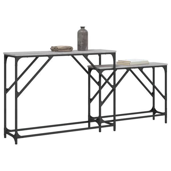 vidaXL Nesting Console Table Grey sonoma Engineered wood, metal Compact