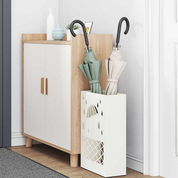 vidaXL Umbrella Stand with Storage White 11.02 x 4.72 x 16.14 in Steel
