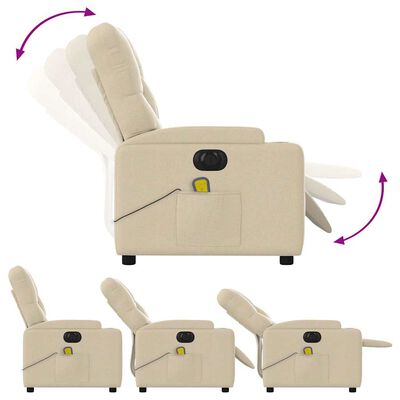 Side view of beige recliner showing multiple positions; arrows illustrate reclining mechanism with smaller reproductions below