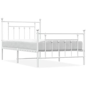 vidaXL Bed Frame White Powder-Coated Steel Single Bed Frame