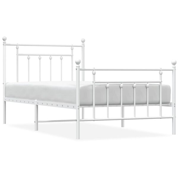 vidaXL Bed Frame White Powder-Coated Steel Single Bed Frame