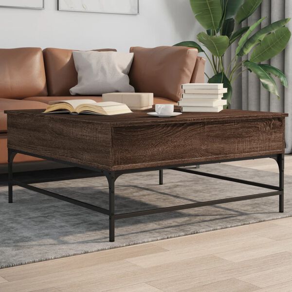vidaXL Coffee Table Brown Oak Engineered Wood, Metal Medium