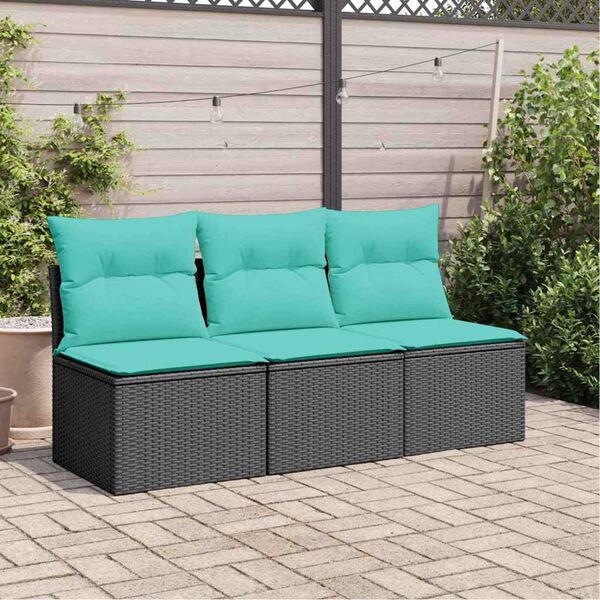 vidaXL Garden Sofa with Cushion 7 pcs Black and turquoise Poly rattan