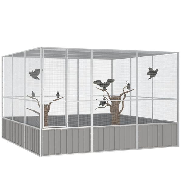 vidaXL Bird Cage Grey Galvanized Steel Large Bird Cage Rectangular