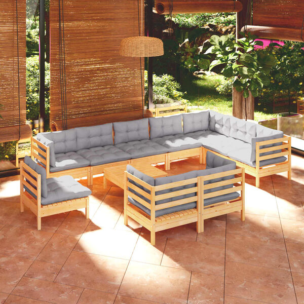 vidaXL Outdoor Lounge Set Grey cushions, natural wood