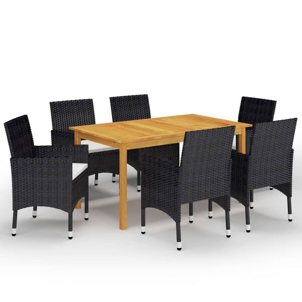 vidaXL Dining Set Black chairs with cream cushions and wooden table