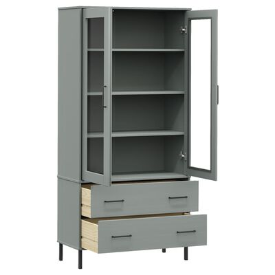 vidaXL Bookcase with Metal Legs Gray 33.5"x13.8"x67.9" Solid Wood OSLO
