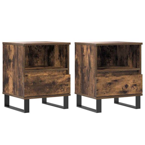 vidaXL Bedside Cabinet Set of 2 Smoked Oak Engineered wood, Metal