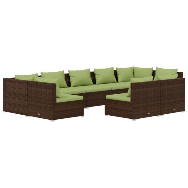 vidaXL Garden Lounge Set Brown and Green PE rattan 9 piece Modular
