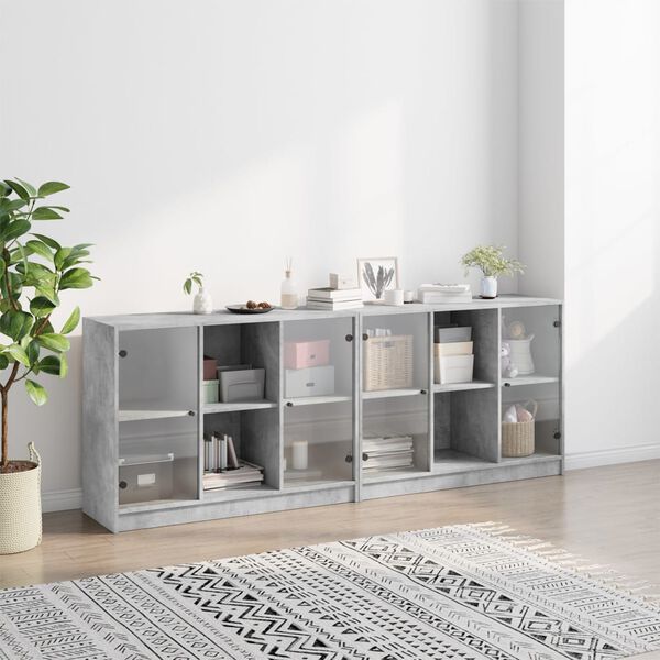 vidaXL Bookcase Concrete grey Engineered wood, glass Large Bookcase