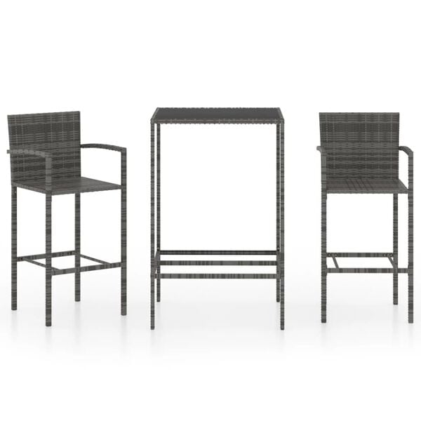 vidaXL Garden Bar Set Grey PE rattan, powder-coated steel, tempered glass