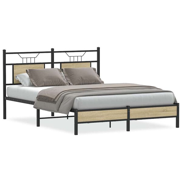 vidaXL Bed Frame Sonoma oak Engineered wood and steel Double Bed Frame