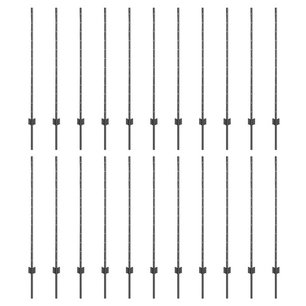 vidaXL Fence Posts Height Adjustable Manual 44 pcs Gray 63" Steel