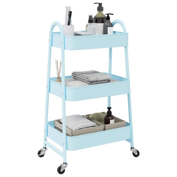 vidaXL Storage Trolley 3-Tier Blue 16.5x16.3x30.3" Steel