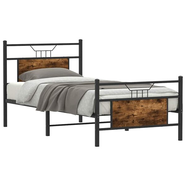 vidaXL Bed Frame Smoked Oak Engineered Wood and Steel 35.4 x 78.7 in