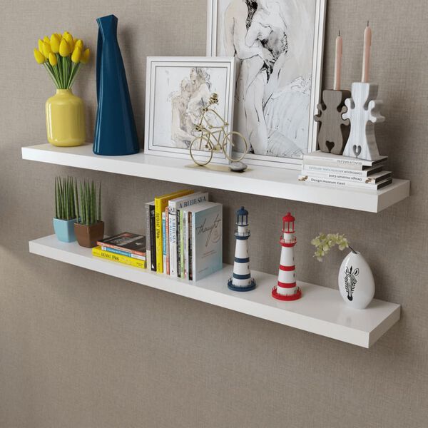 vidaXL Wall Shelf Set of 2 White MDF 47.2 in wide Wall mounting