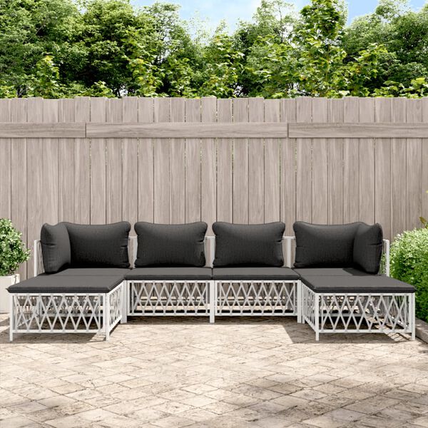 vidaXL Garden Lounge Set White Woven fabric, powder-coated steel, textilene