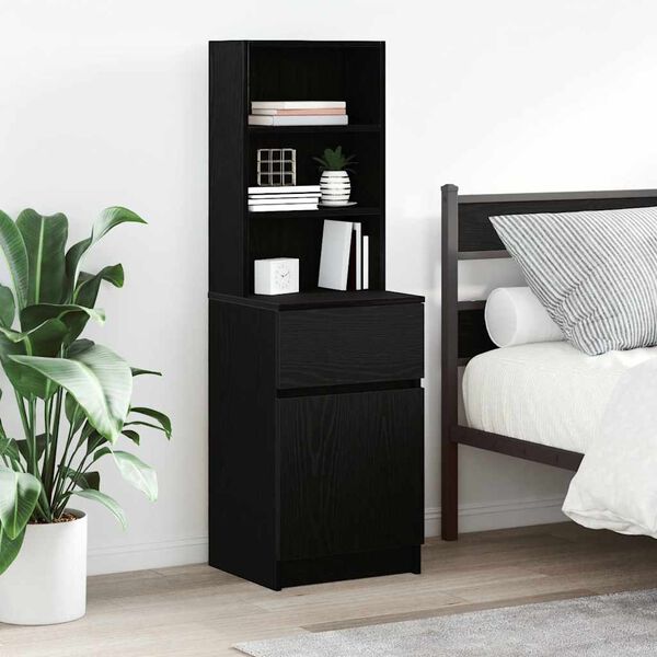 vidaXL Bedside Cabinet Black Engineered wood Tall Bedside Cabinet