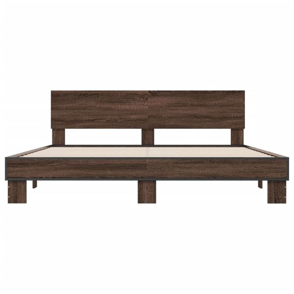 vidaXL Bed Frame Brown Oak Engineered Wood, Metal Double Modern