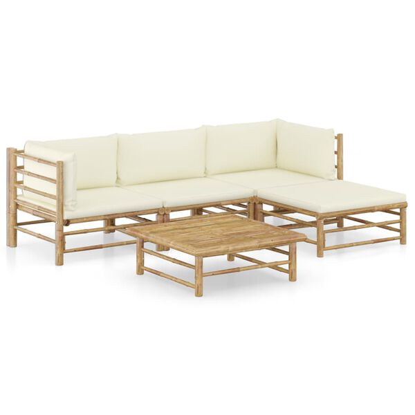 vidaXL Garden Lounge Set Cream White Bamboo and Polyester Medium Modular
