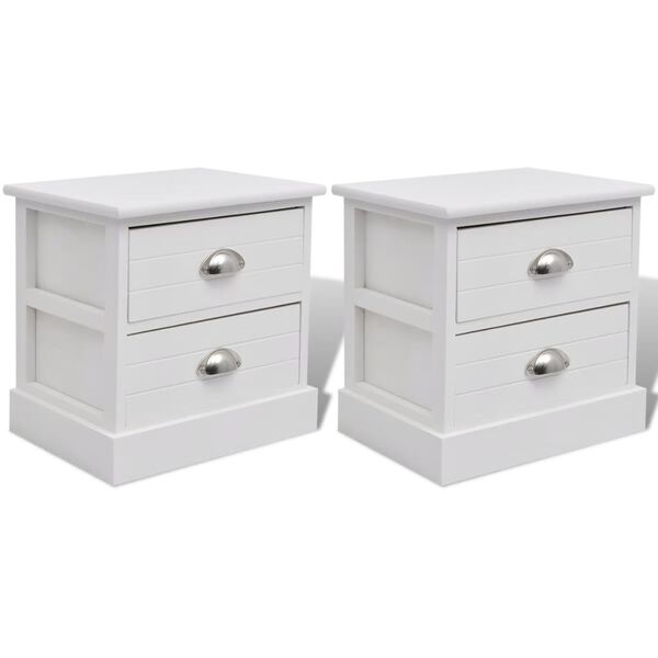 vidaXL Bedside Cabinet Set of 2 White Paulownia wood + MDF + plywood