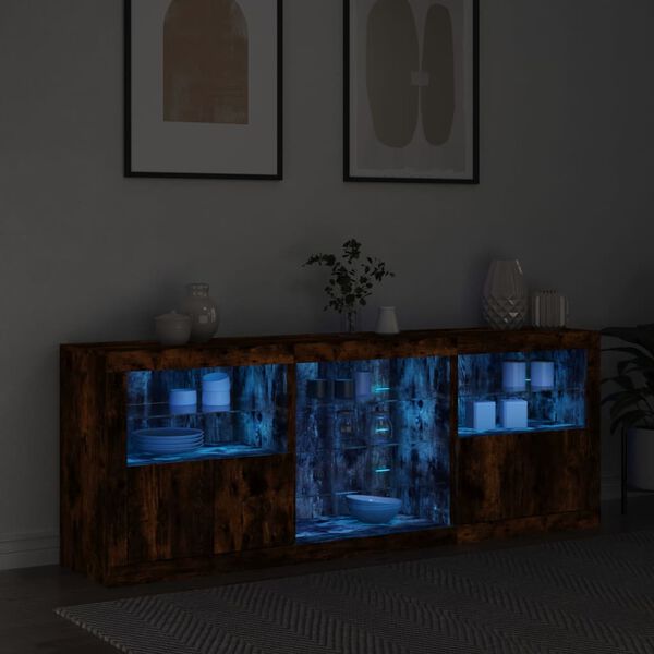 vidaXL Sideboard with LED Lights Smoked Oak 71.5"x14.6"x26.4"