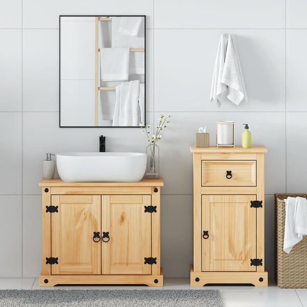 vidaXL Bathroom Furniture Set Honey Pine Solid Pinewood Medium