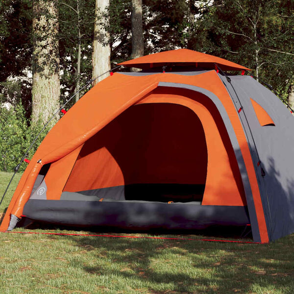 vidaXL Camping Tent Dome 4-Person Gray and Orange Quick Release