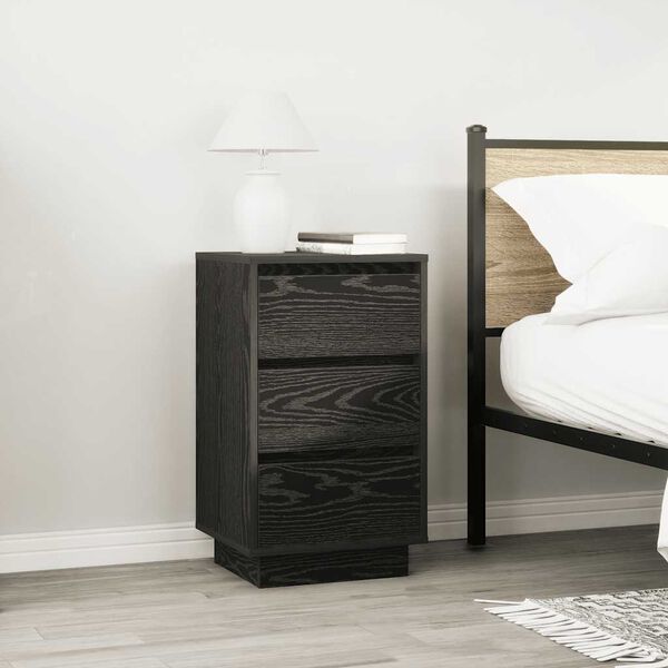 vidaXL Bedside Cabinet Black Engineered Wood Large Bedside Cabinet