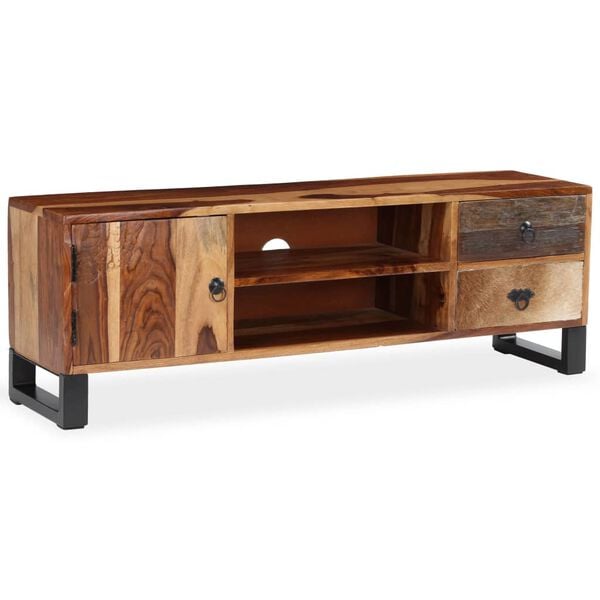 vidaXL TV Cabinet Natural Wood Solid Acacia Wood, Steel Standard