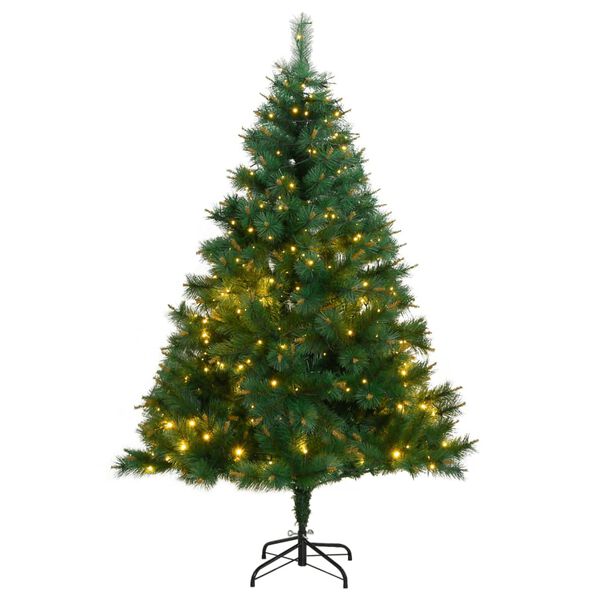 vidaXL Artificial Hinged Christmas Tree Green and Yellow PVC, Metal Medium