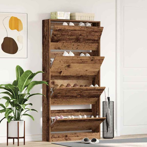 vidaXL Shoe Cabinet Old Wood 31.50 x 8.27 x 64.37 in Engineered Wood
