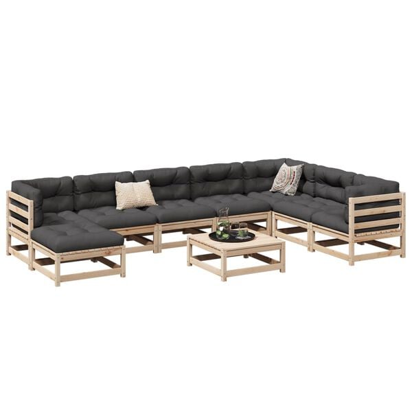 vidaXL Garden Sofa Set Anthracite Solid Pine Wood 9 Piece