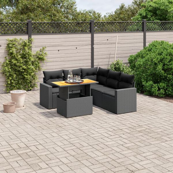 vidaXL Garden Sofa Set Black PE rattan 6 Piece Set Adjustable Armrests