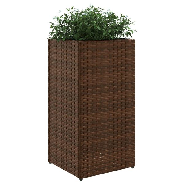 vidaXL Garden Planter Set of 2 Brown Powder-coated steel, PE rattan