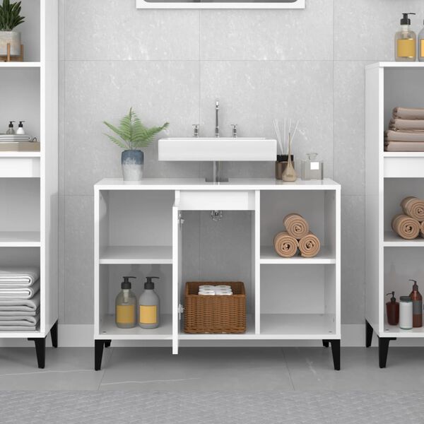 vidaXL Sink Cabinet High gloss white Engineered wood, metal Standard