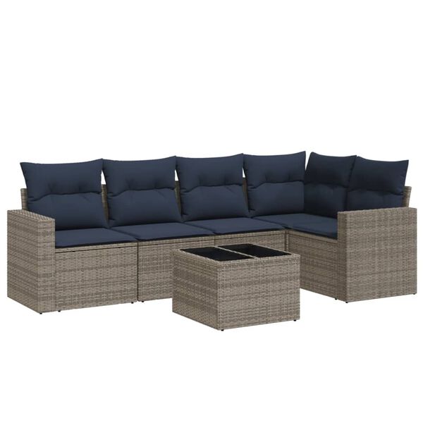 vidaXL 6 Piece Patio Sofa Set with Cushions Gray Poly Rattan