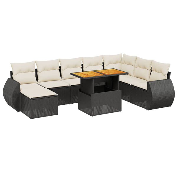 vidaXL 9 Piece Patio Sofa Set with Cushions Black Poly Rattan