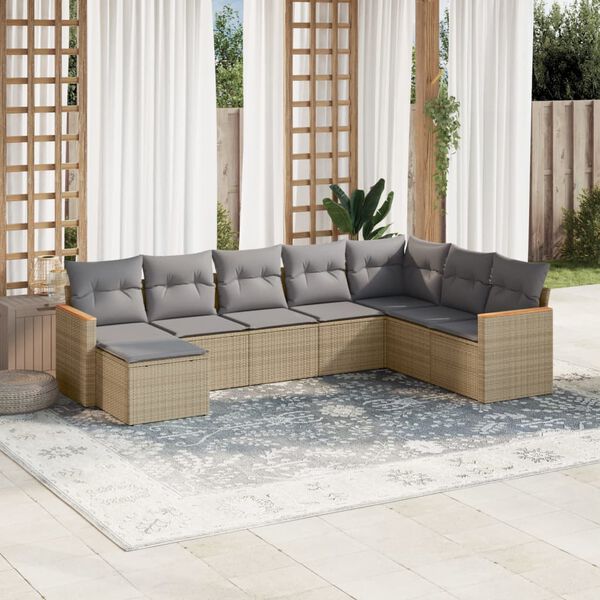 vidaXL Garden Sofa Set Beige PE Rattan Large Adjustable Feet