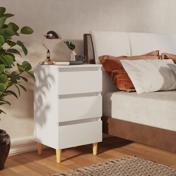 vidaXL Bed Cabinet Set of 2 White Engineered wood, Solid eucalyptus wood