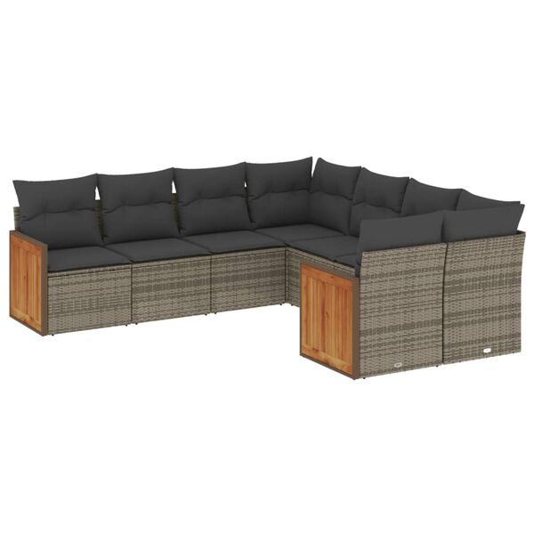 vidaXL 8 Piece Patio Sofa Set with Cushions Gray Poly Rattan
